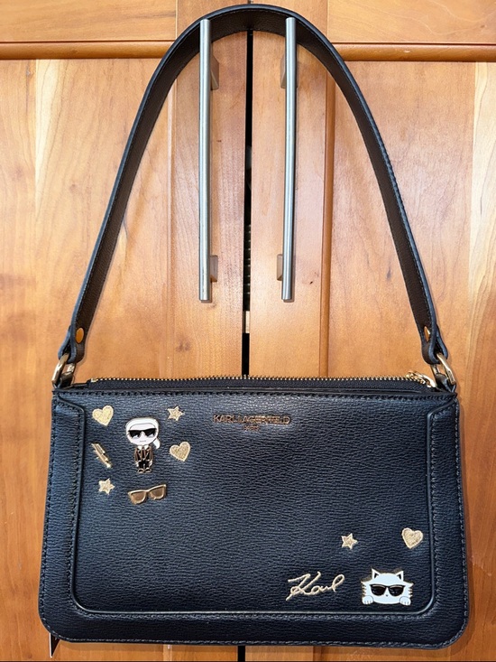 Karl Lagerfeld Handbags - Karl Lagerfeld Paris Embellished Leather Shoulder Bag – NWT | Karl & Choupette